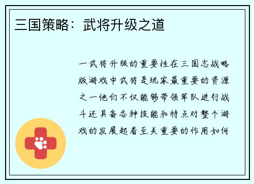 三国策略：武将升级之道